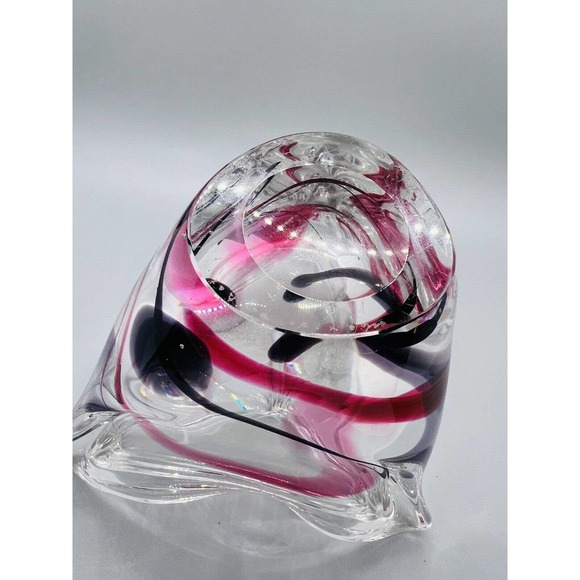 Maastricht Max Verboeket Art Glass Vase Bowl Signed on Base Pink Purple Clear - Picture 7 of 8